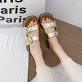 Shiny versatile buckle sandals women's lazy casual beach birkenstock comfortable summer flip-flops thick sole