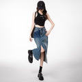 New arrivalelegantwork clothinghigh waist denim long skirtniche styleeasiest for matchloose denim skirt women's clothing
