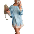 cross-border european and american women's clothing: new autumn collection - fashionable and elegant solid color lace patchwork hollow-out mini dress