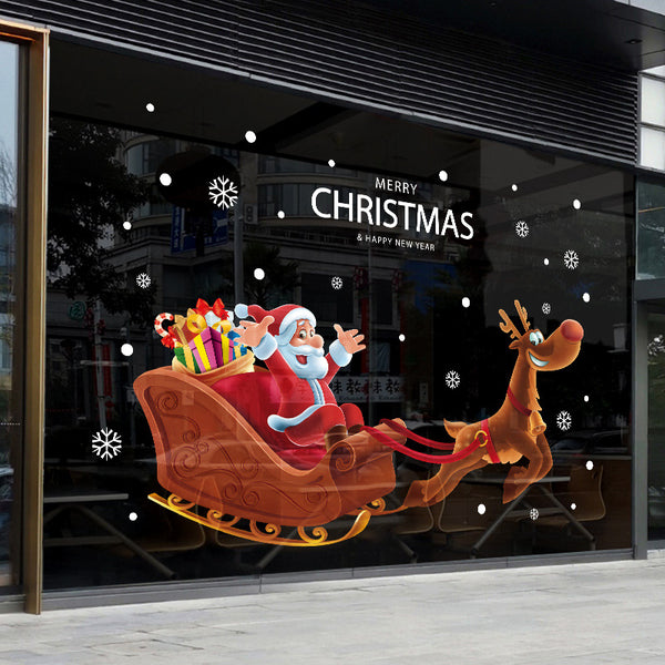 Christmas wall stickers, glass door stickers, decorations, Santa Claus pulling sleigh stickers, window grilles, window stickers