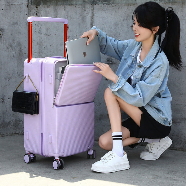 9666 front open suitcase tie rod buckle cover 24 inch large capacity usb charging cup holder multi-functional aluminum frame female