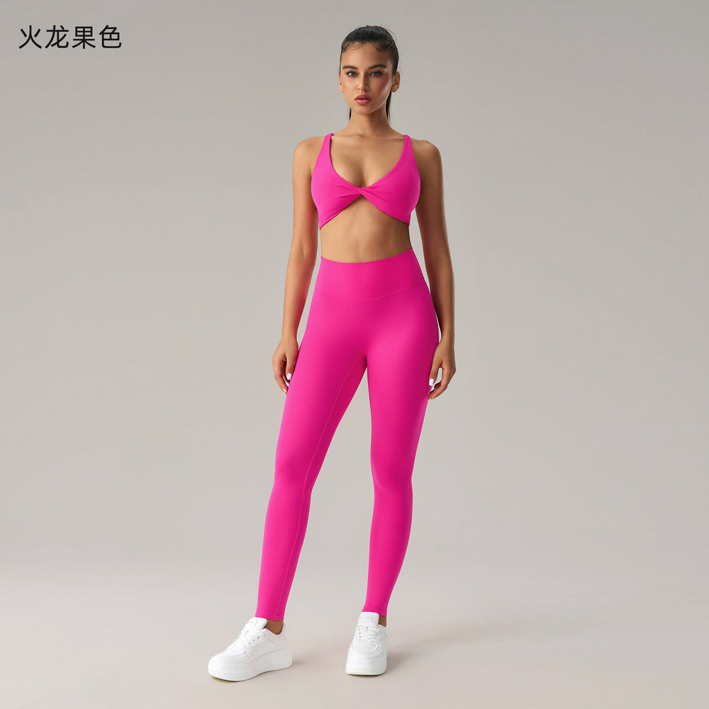 Fashion cross-border nude long sleeves yoga fitness suit women's back sports intimateshigh waist hip lifting tight nine-point pants