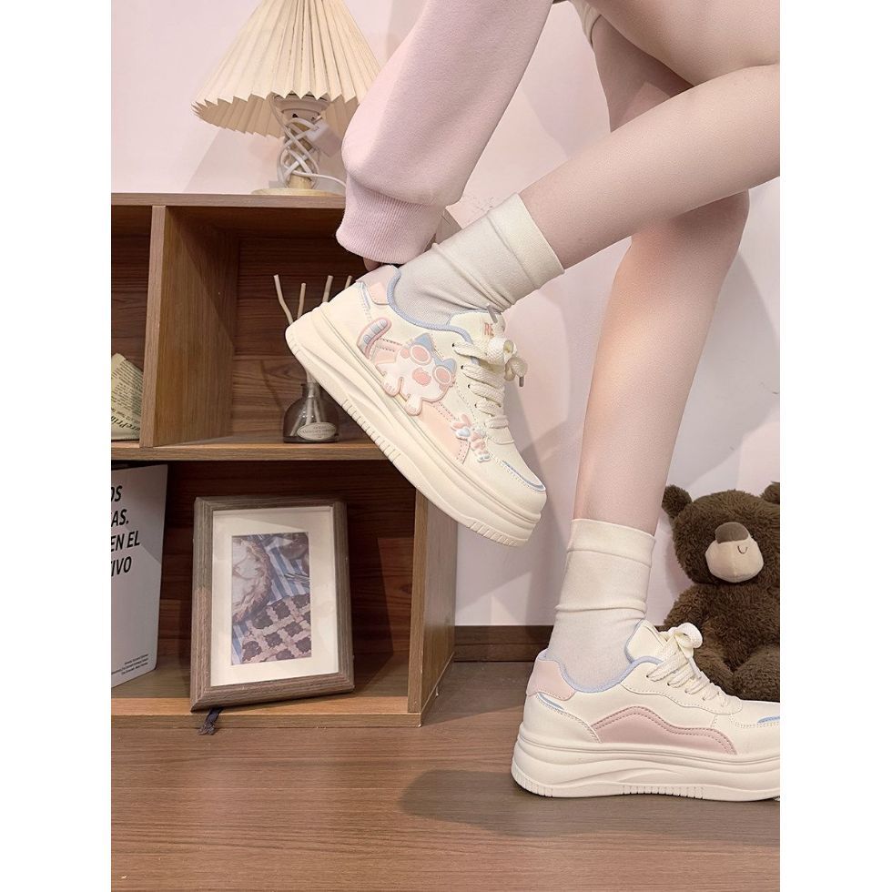 Pink women's cute cat sneakers -  spring/autumn new cartoon student platform korean style skate shoes