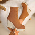 Plus size women's wedge heel boots: new autumn/winter collection - versatile, comfortable, stylish, retro, high-top, slim-fit, and stretchy