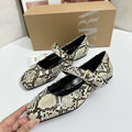 European and american style women's flat shoes - spring new arrivals: fashionable square toe snake print ankle strap mary jane ballet flats