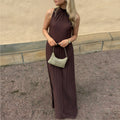 women's summer new arrivals: european and american cross-border fashion - elegant solid color halter sleeveless dress