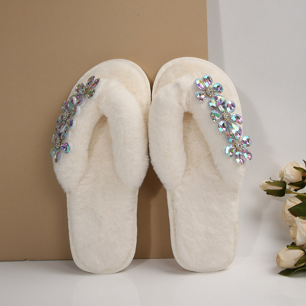 amazon women's flip-flops with large floral rhinestone detail, comfortable soft sole, plus size thong sandals