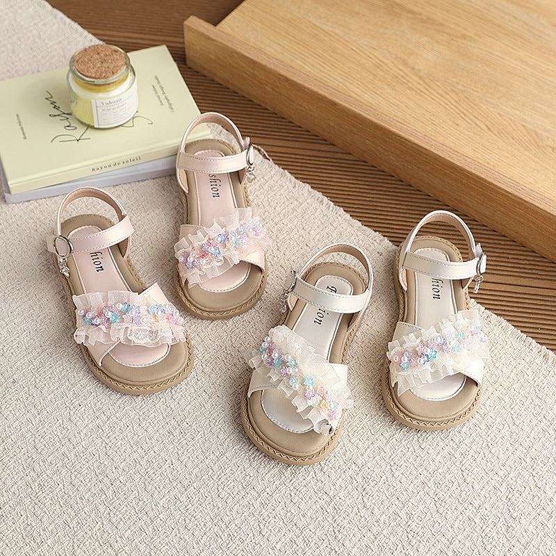 Kids' sandals for performances & summer: new pearl-embellished princess sandals for girls - stylish and versatile baby sandals