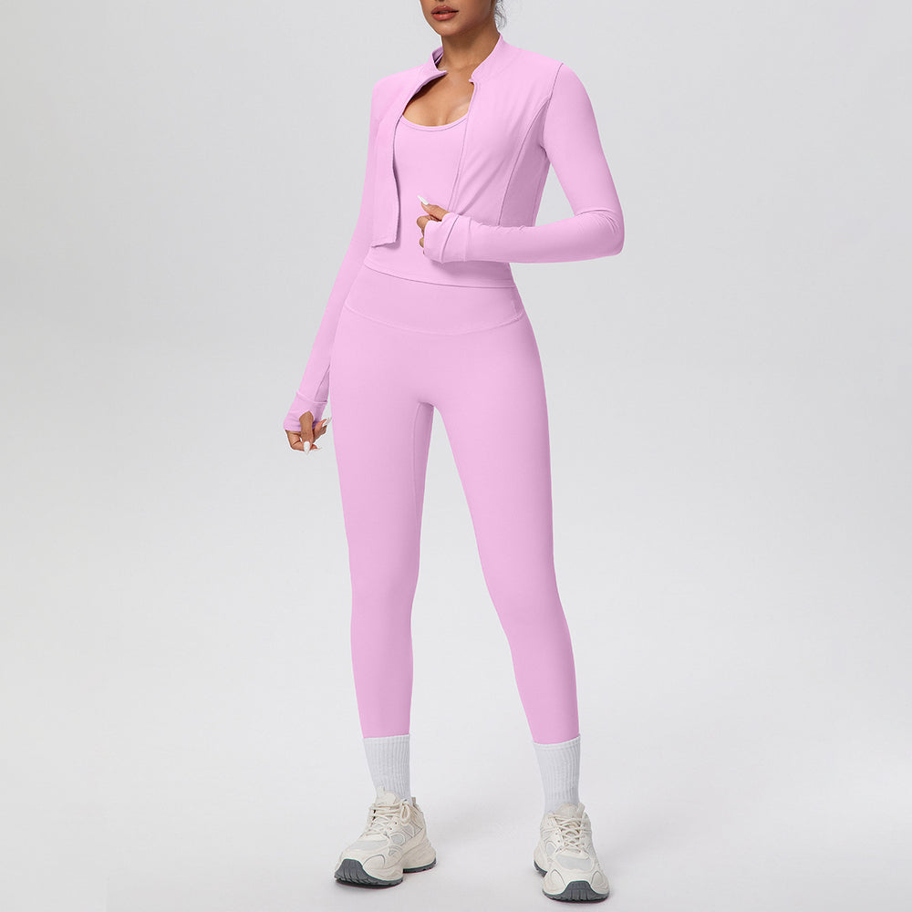 Cloud-feel high-waisted compression quick-dry yoga set - breathable casual pilates workout outfit - running fitness three-piece set for women