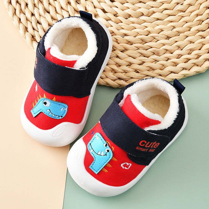 Toddler shoes for baby boys and girls, autumn/winter infant shoes, fleece-lined and thickened, soft-soled cotton shoes for babies and toddlers aged 0-1 to 2 years old