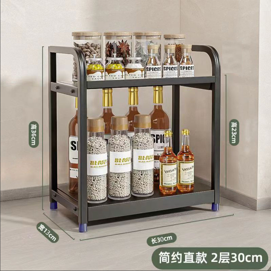 Gunmetal kitchen spice rack - countertop organizer for utensils, chopsticks, knives, salt, and condiments - multi-tier storage shelf