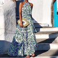 Ready-to-ship  summer new arrival: cross-border women's fashion sleeveless midi halter neck vacation print dress