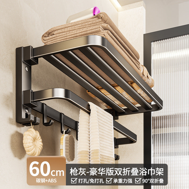 Factory supply bath towel rack suit bathroom punch-free storage rack bathroom toilet space aluminum wall-mounted towel rack