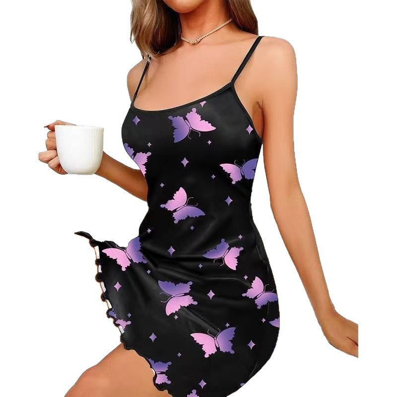 hot-selling new sexyfrench milk silk pajamas butterfly style sweet suspender nightgown spring and summer new products hot sale