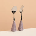 Carefully selected, instagram-worthy, high-end cheese stainless steel fork and spoon set. features a heat-resistant ceramic handle. perfect as children's cutlery