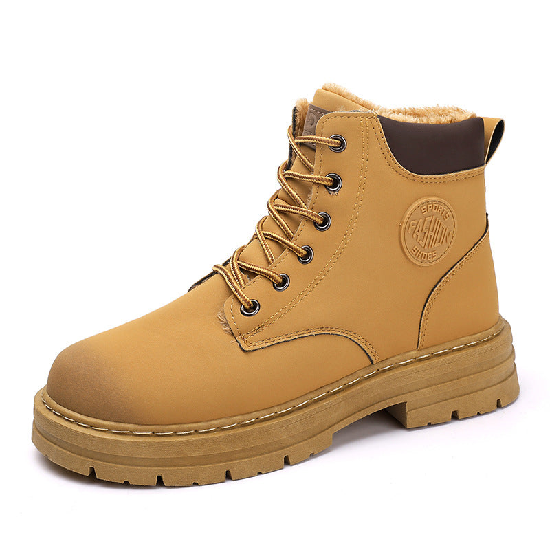 Boots men's high-top fleece-linedheattechwinterworkwear boots british style short boots k-stylewaterproof boots men's trendy shoes