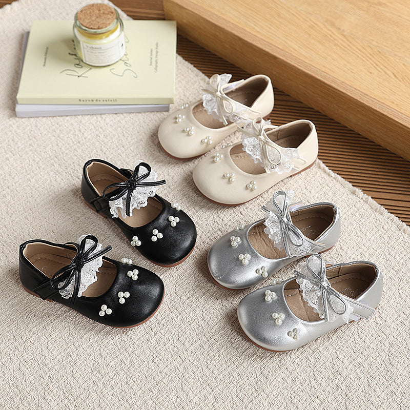 Vancahao  new baby toddler shoes girls mary jane pearl princess shoes fashion soft sole leather shoes flats