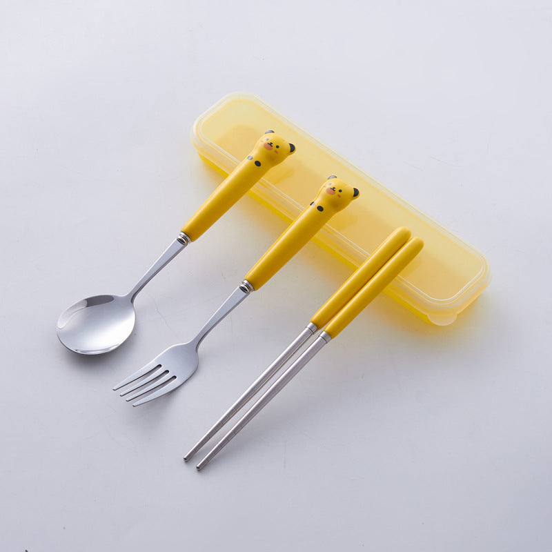 High-style stainless steel panda portable cutlery set with logo customization, wholesale children's tableware, spoon and fork set, custom-made
