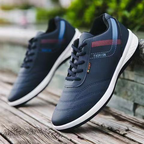 Spring/summer new men's leather shoes - versatile korean style, british fashion, trendy men's business casual shoes with hidden wedge heel and lace-up closure