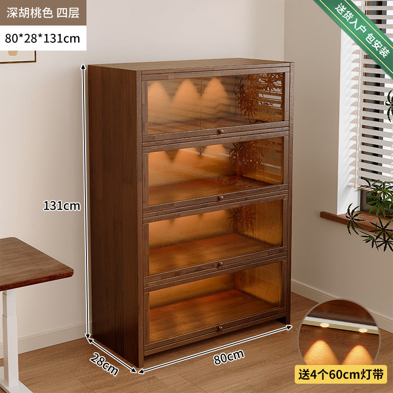 Solid wood dust-proof bookcase integrated against the wall Walnut color storage cabinet Locker Floor storage cabinet Household bookshelf