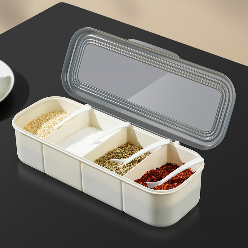 Japanese-style minimalist seasoning box kitchen supplies spice jar salt shaker with spoon transparent multi-compartment with lid for home use