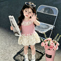 summer fresh bow design sweet & cute sleeveless lace-trimmed dress for baby girls and girls