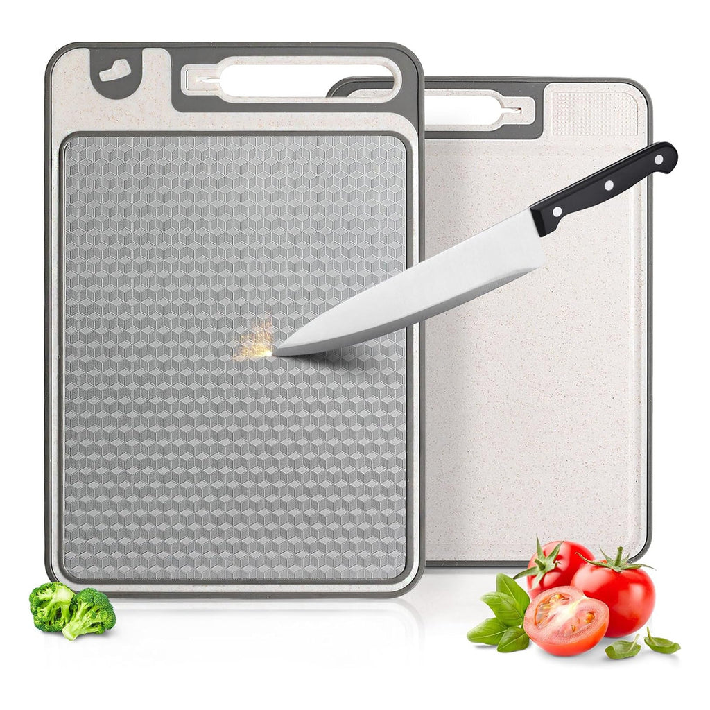 stainless steel chopping board antibacterial and mildew-proof household double-sided wheat straw with knife sharpener brick and stone pattern cutting board