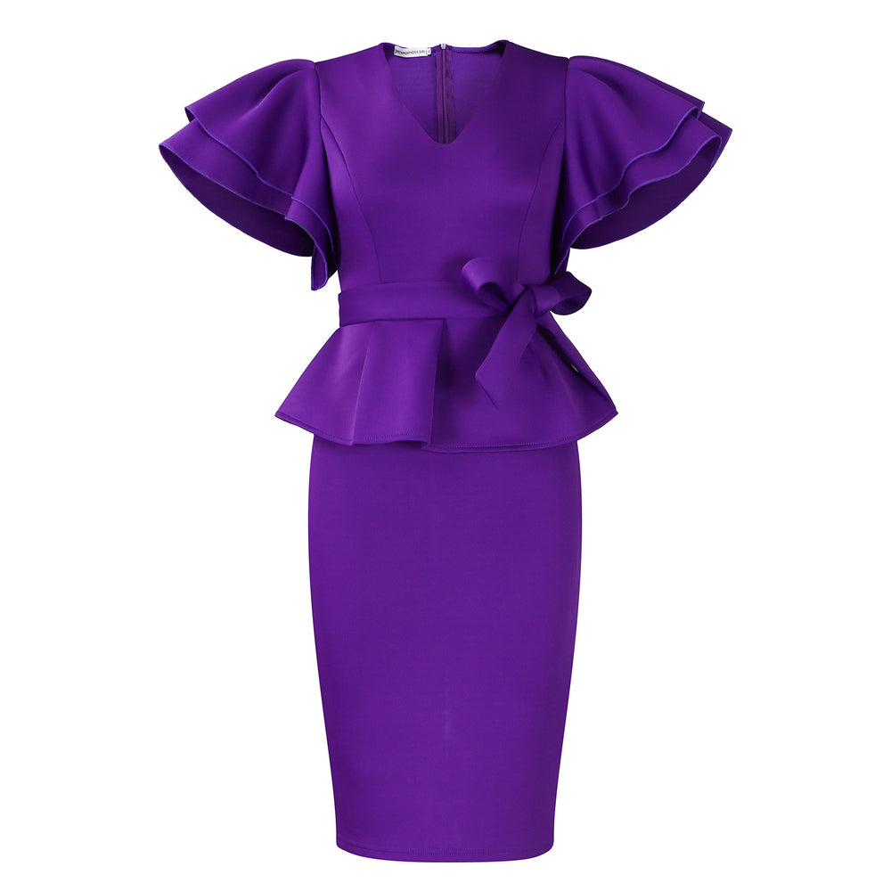 D569 cross-border women's fashion  style elegant ruffle trim slim fit dress ladies' gown african dress