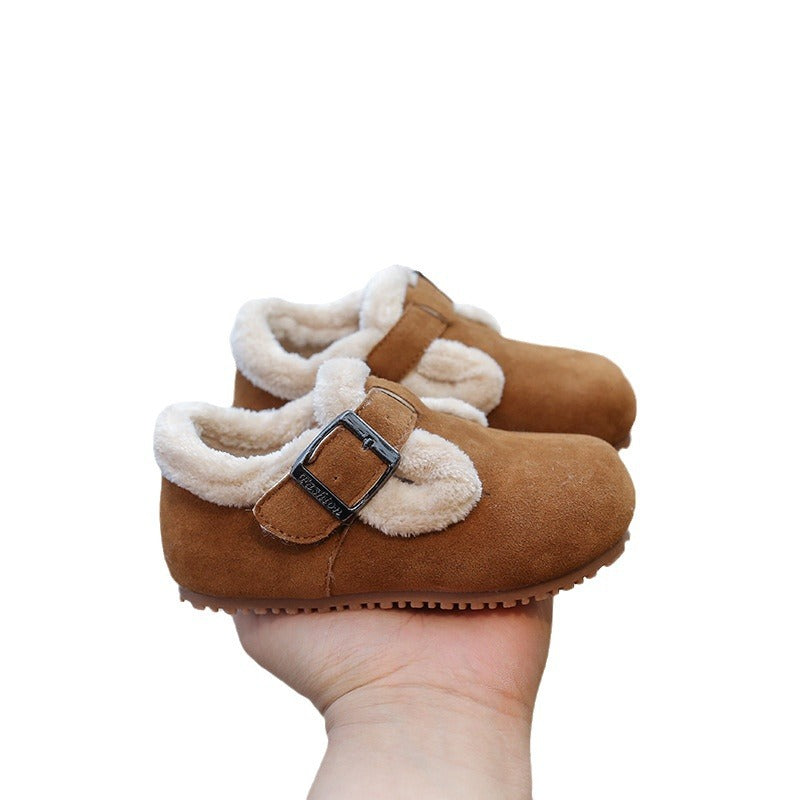 Children's cotton shoes 2024 winter new girls fluffy shoes soft sole non-slip baby velvet cotton shoes boys Birkenstocks