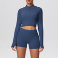Ready-to-ship cross-border solid color double-sided brushed naked feel cropped jacket set - tight-fitting running, fitness, and yoga two-piece outfit