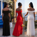 C7661 cross-border   fashion women's sexy off-the-shoulder high slit bandeau dress