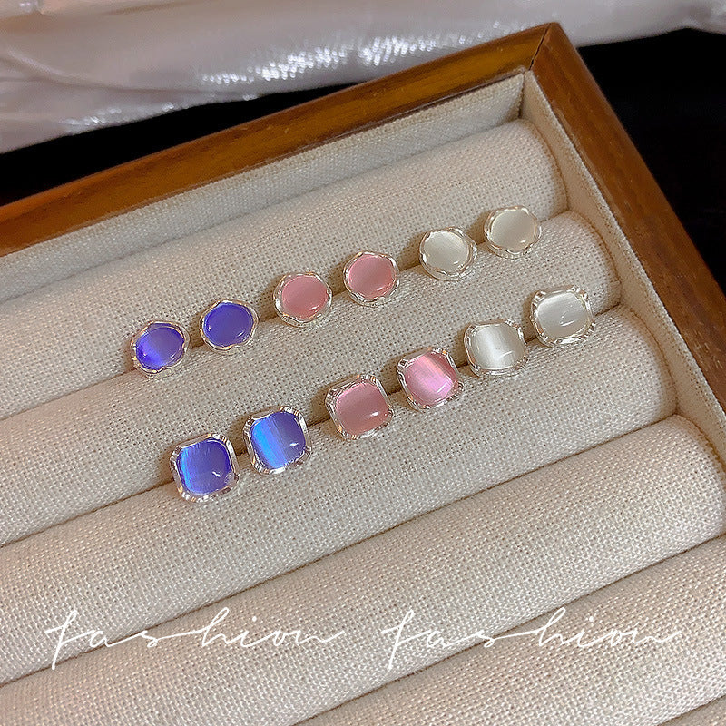 Pink small cat's eye earrings for women, no need to take off the ear bones, earrings, accessible luxuryclassy sense of ear piercing, ear jewelry