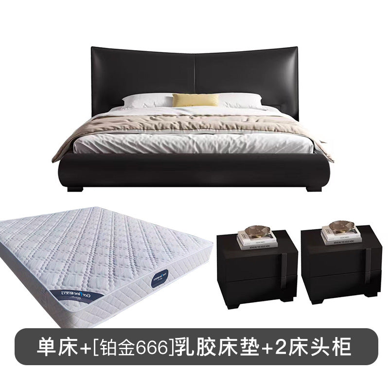 Italian light luxury genuine leather bed bedroom wedding bed designer style king size bed 1.8m trending black double bed