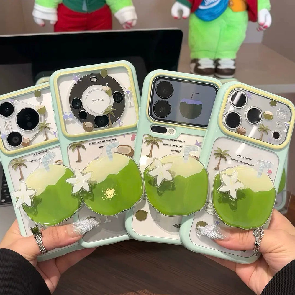 Suitable for apple 17promax starry sky shell summer rotating flower green coconut iphone18 anti-fall mobile phone case 15