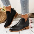 Fashionexportplus size leather boots women's boots pure colorslimming look pointed toe back zipper casualthick sole thick heel boots women's single
