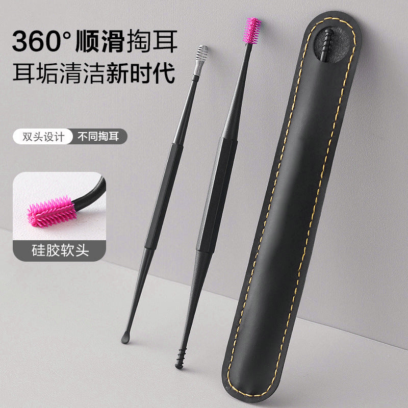 Kids' double-ended ear spoon set - baby ear cleaning tool, silicone ear spoon, stainless steel earwax tweezers set