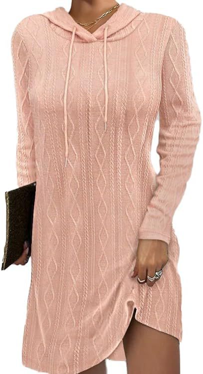 European and American   independent station 2024 solid color long-sleeved hooded pullover knitted dress women