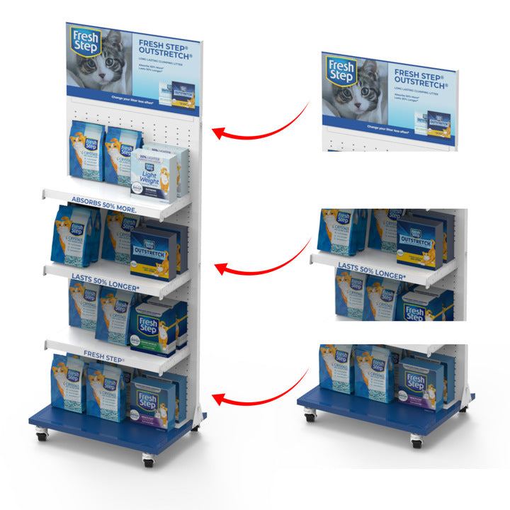 Pet food metal orifice display stands Light supermarket display stands for retail and pet stores