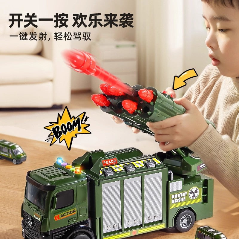 Kids' large military ejection car transforming track missile car parking tank alloy car boy toy ages 3-6