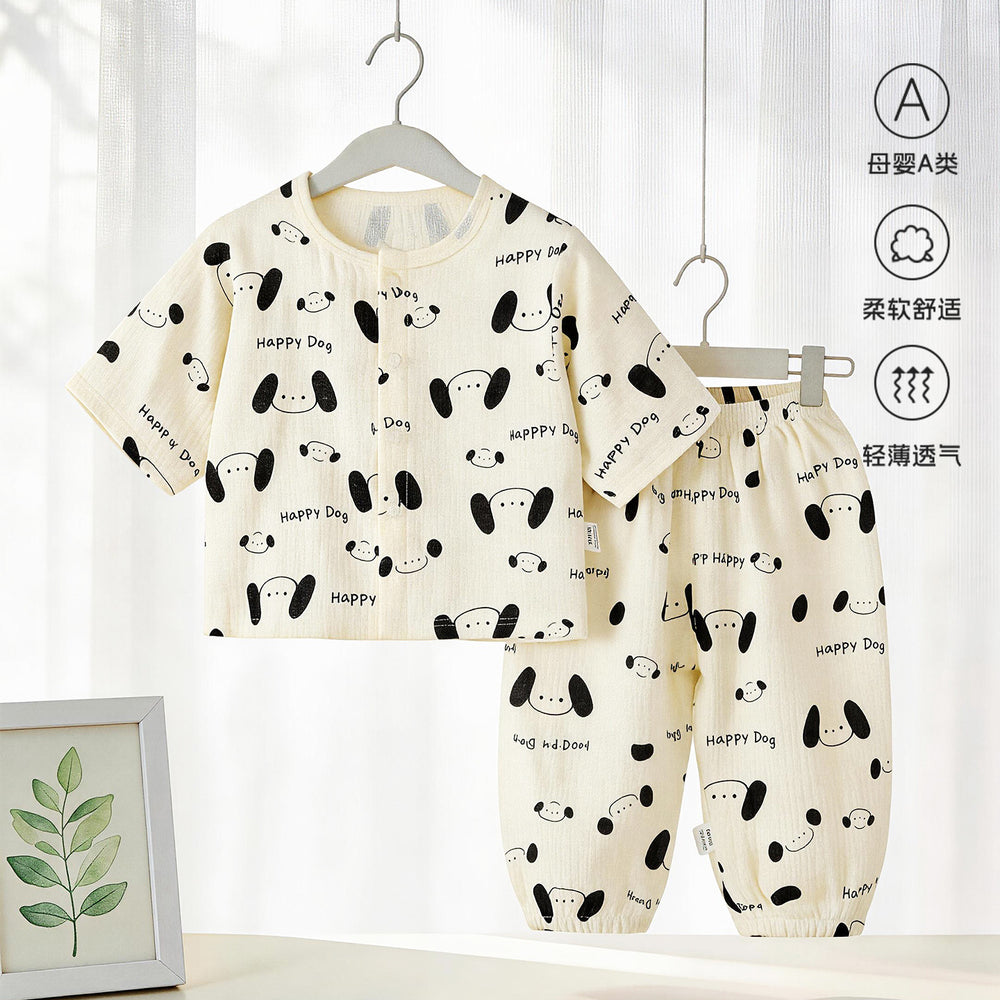 Class a pajamas gauze pure cotton spring summer thin baby air-conditioning home clothes 7-quarter sleeves + pants kidssuit