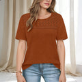 european and american  cross-border women's summer new arrival: mesh hollow-out breathable versatile round neck short sleeve t-shirt top