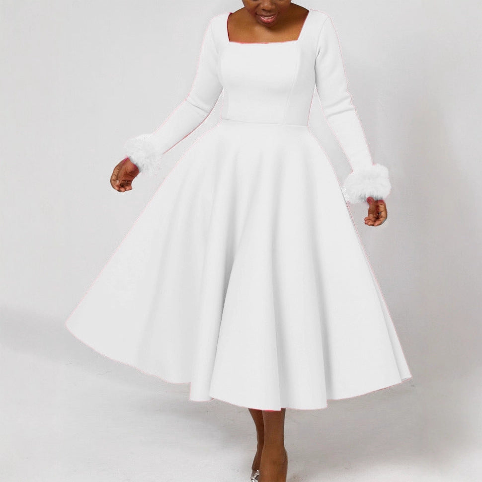D451 party dress independent station winter elegant elegance fur decoration large skirt dress african dress