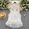 Frenchaccessible luxury heavy industry cut out crochet lace waist long sleevesdress women's slimming lookelegantelegance dress long skirt