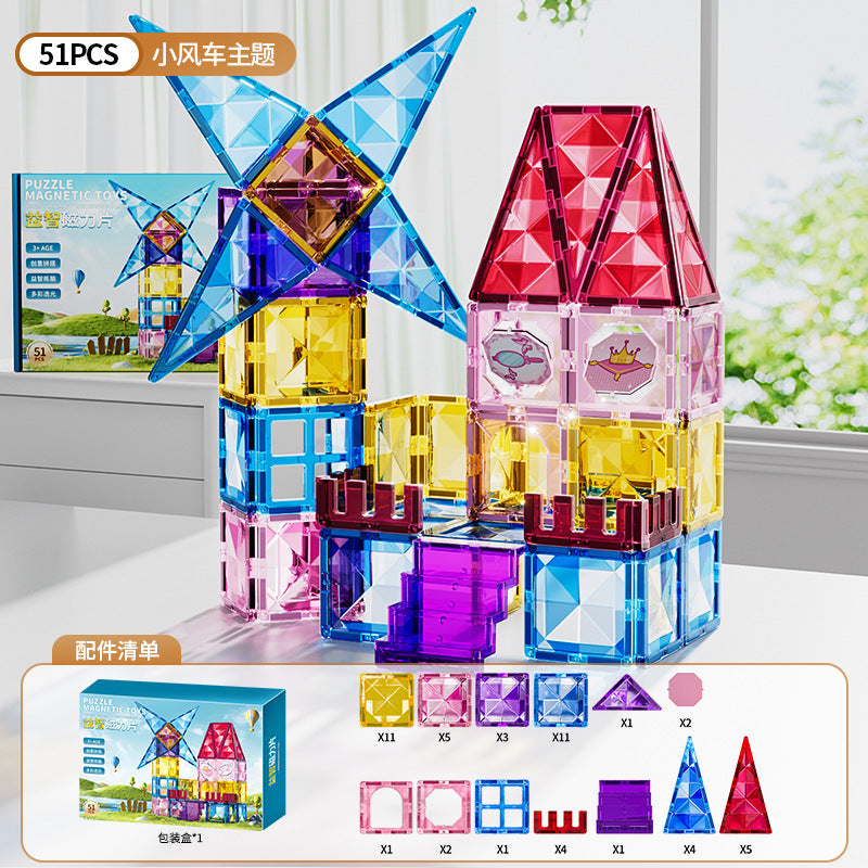 Kids puzzle variety of assemble building blocks castle paradise boys and girls colorful window magnetic sheet magnetic magnet intellectual toy