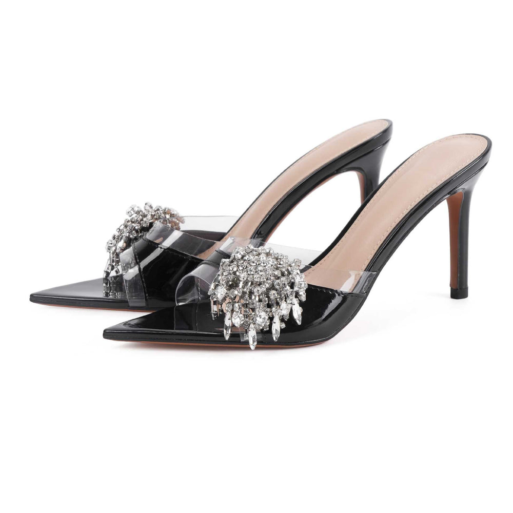 Yx2026 new silver pointed-toe rhinestone thong sandals - women's stiletto open-toe high heel mules - fashionable outdoor wear