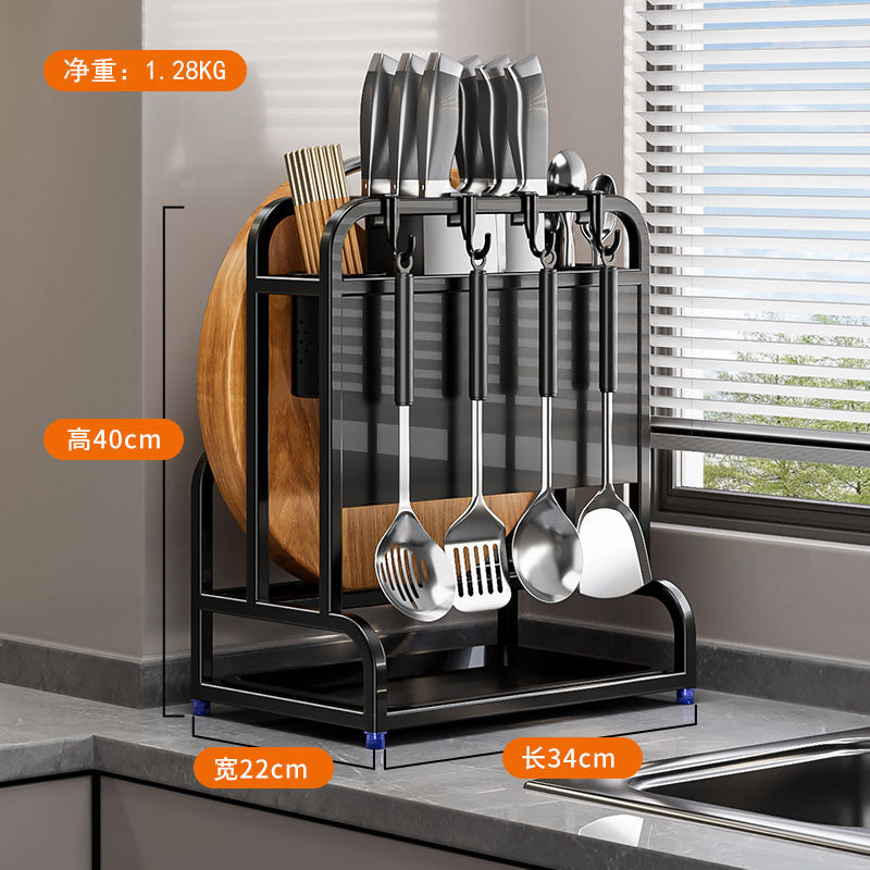 Stainless steel knife holder household pot lid rack cutting board rack thickened and thickened stainless steel wall hanging integrated storage shelf