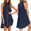 European and american cross-border women's fashion  autumn new sleeveless halter neck printed pleated asymmetrical elegant dress