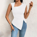 Amazon cross-border women's fashion: european and american elegant style t-shirt,  spring/summer new arrival, asymmetrical neck, slim-fit cropped solid color top