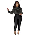 Special offer supply export women's woven topsfashionloose high collar long sleevesslimming lookshorttopsfashion popular