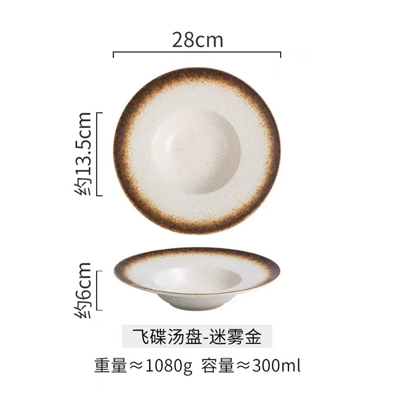 Japanese retro ceramic dinnerware creative straw hat plate - restaurant & hotel pasta plate, deep dish, dessert presentation, soup plate